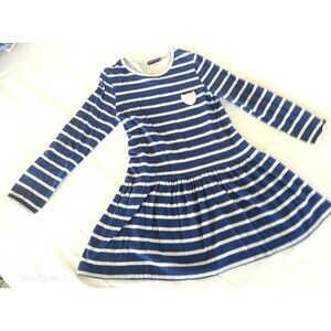 Sargent Major Girl Long Sleeve Dress Stripes Blue Grey Sz7 NWOT